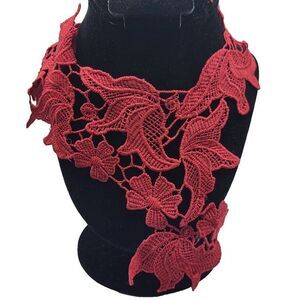 Wine Red Floral Embroidered Applique Sew On 13in from edge to center